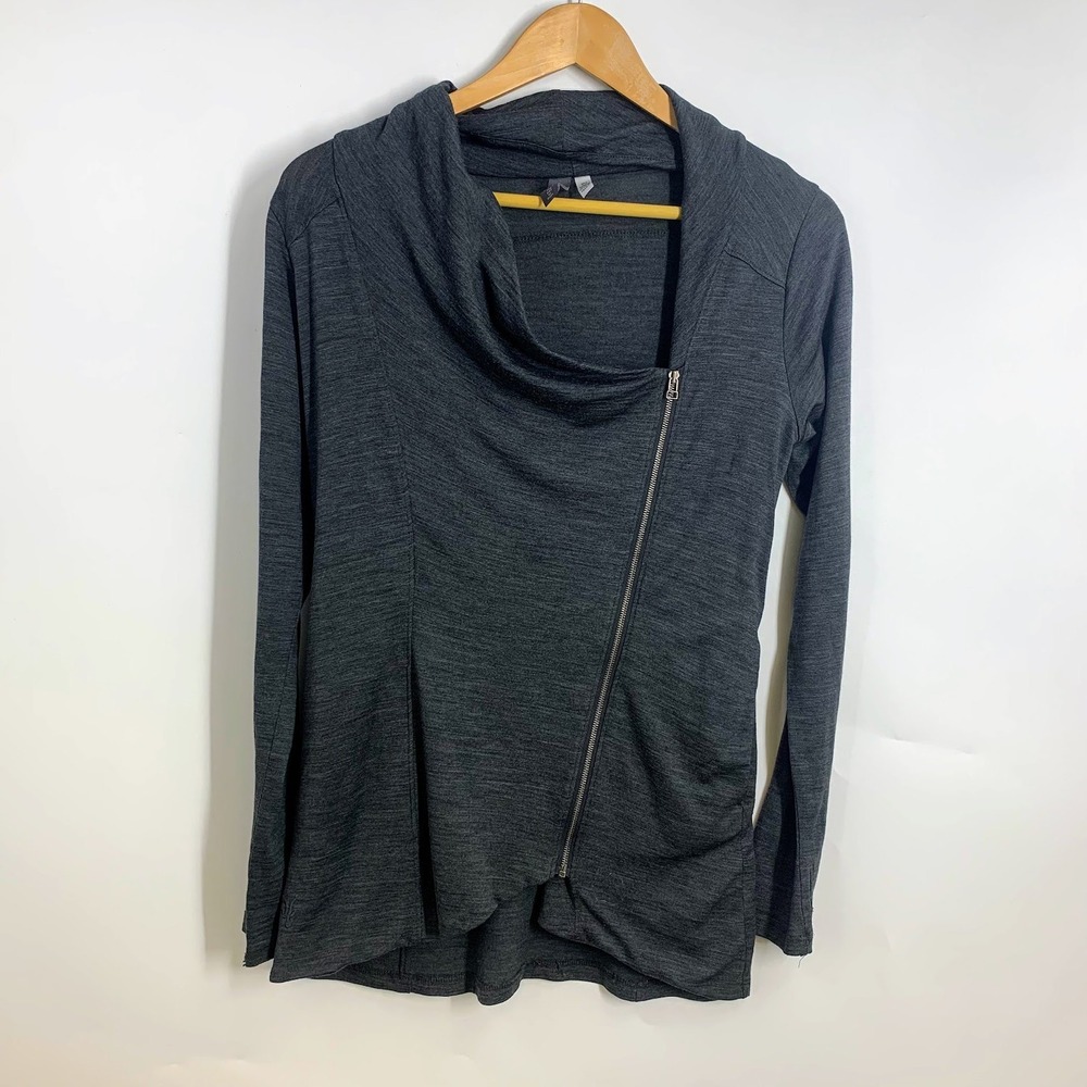 Ibex Charcoal Grey Asymmetrical Zip Cowl Neck Long Sleeve Top Women's Size XS‎